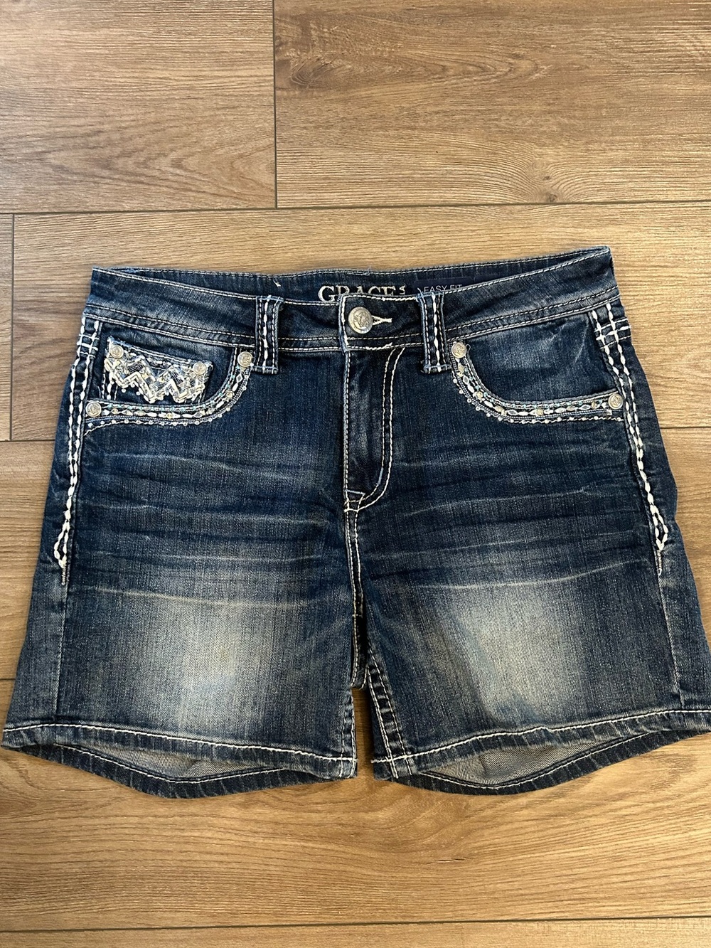 Grace in LA Easy Fit Embellished Denim Shorts Women’s 29
